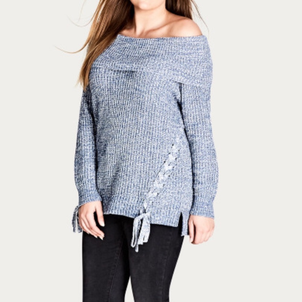 City Chic Heather Blue Intertwine Lace Up Sweater 20